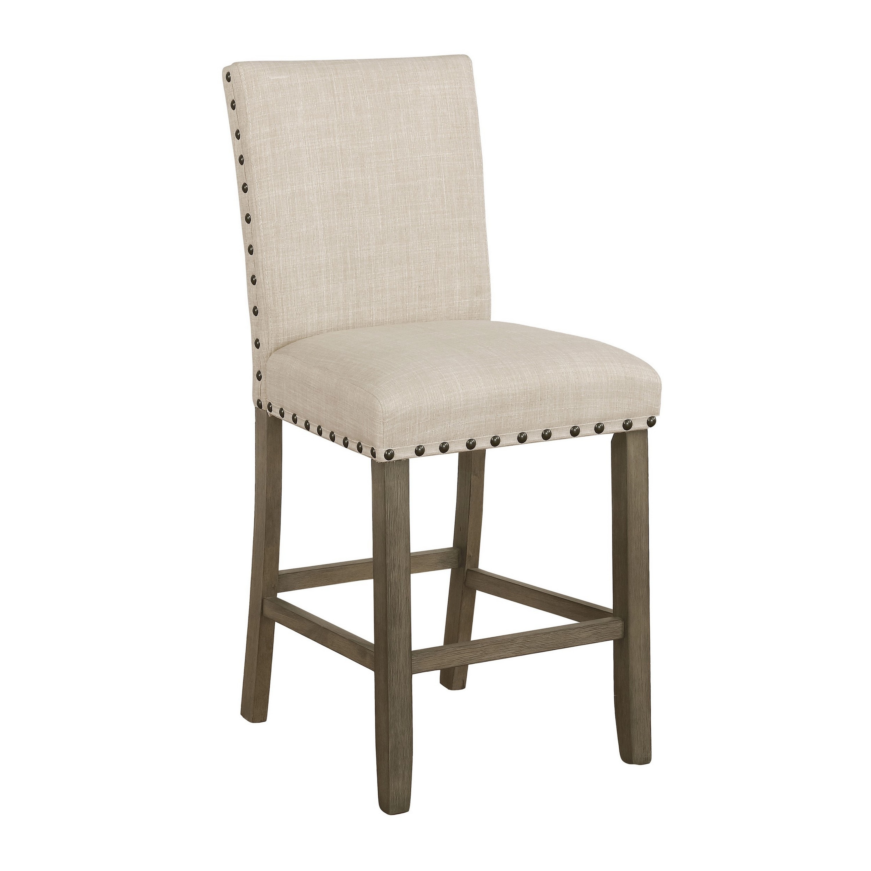 Lok 26 Inch Plush Counter Height Stool, Nailhead Trim, Set of 2, Beige