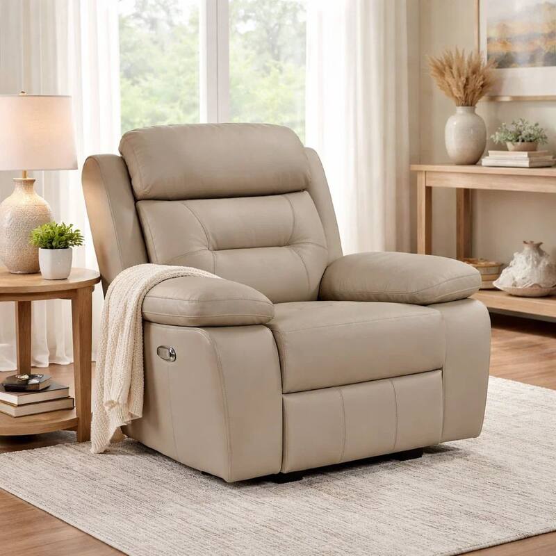 Conia Power Reclining Chair, Soft Latte Beige Leather, USB Charger