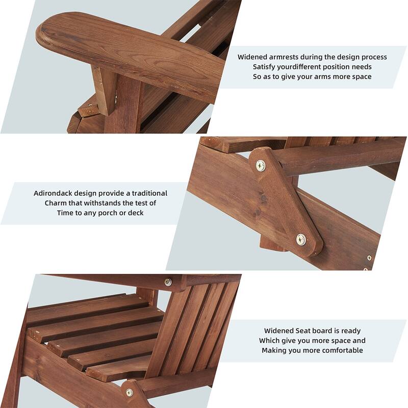 Classic Solid Wood Outdoor Patio Folding Adirondack Chair, Set of 2