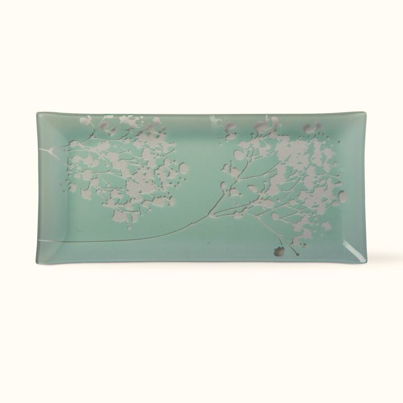 Wild Flower Pressed Glass Serving Platter - Decorative White Multi Plate for Everyday Use, 14.5" x 6" x 0.75"