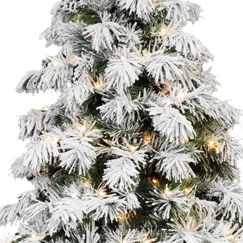 HomeRoots 8' Pre Lit Full Flocked Christmas Tree - Green - 60.00 in. x 96.00 in. x 60.00 in.