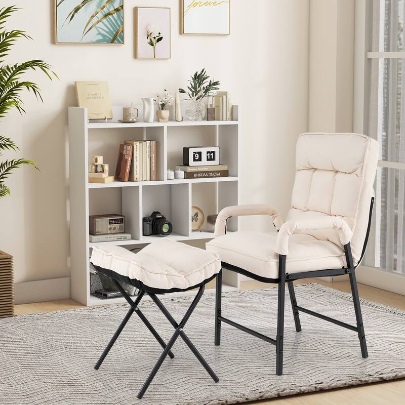 Gymax Modern Accent Chair w/ Ottoman Linen Fabric Arm Chair w/