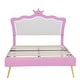 preview thumbnail 4 of 7, Full Size Upholstered Bed Frame with LED Lights and Crown Headboard