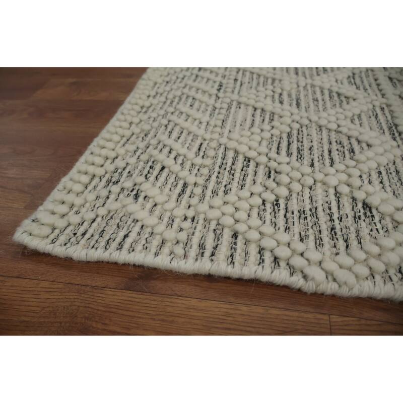 Hand Knotted Oriental 100% Wool Carpet Modern Geometric Beige & Ivories Modern Gotti Design Area Rug - 9' 7'' X 7' 7''