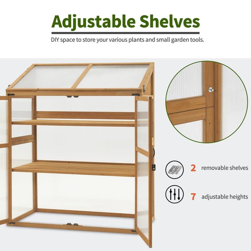 MCombo Cold Frame Greenhouse with Adjustable Shelves, Solid Wood 1344