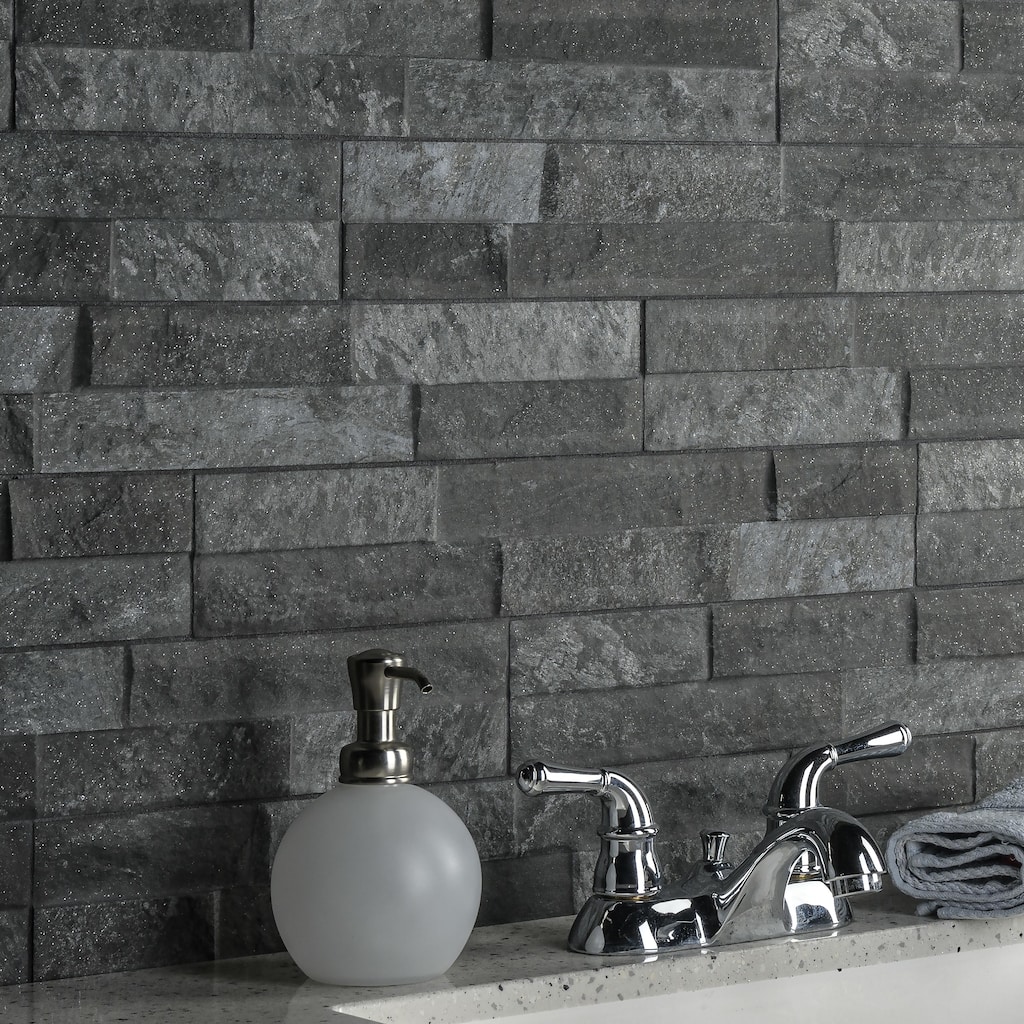 Merola Tile Ordino Black 3-1/4" x 17-1/2" Porcelain Wall Tile