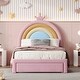 preview thumbnail 2 of 15, Twin/Full Size Upholstered Kids Platform Bed Frame with Rainbow Design Headboard, Velvet Princess Bed with Storage Drawer
