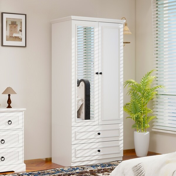 Keloyid White Wood 31.5 in. Armoire with 2 Drawers and 1 Shelves
