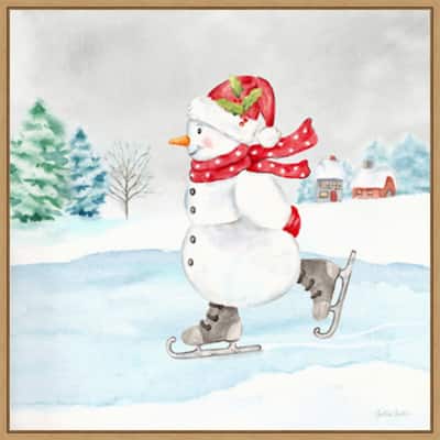 Let it Snow Blue Snowman V by Cynthia Coulter Canvas Art Framed - 22 x 22 in
