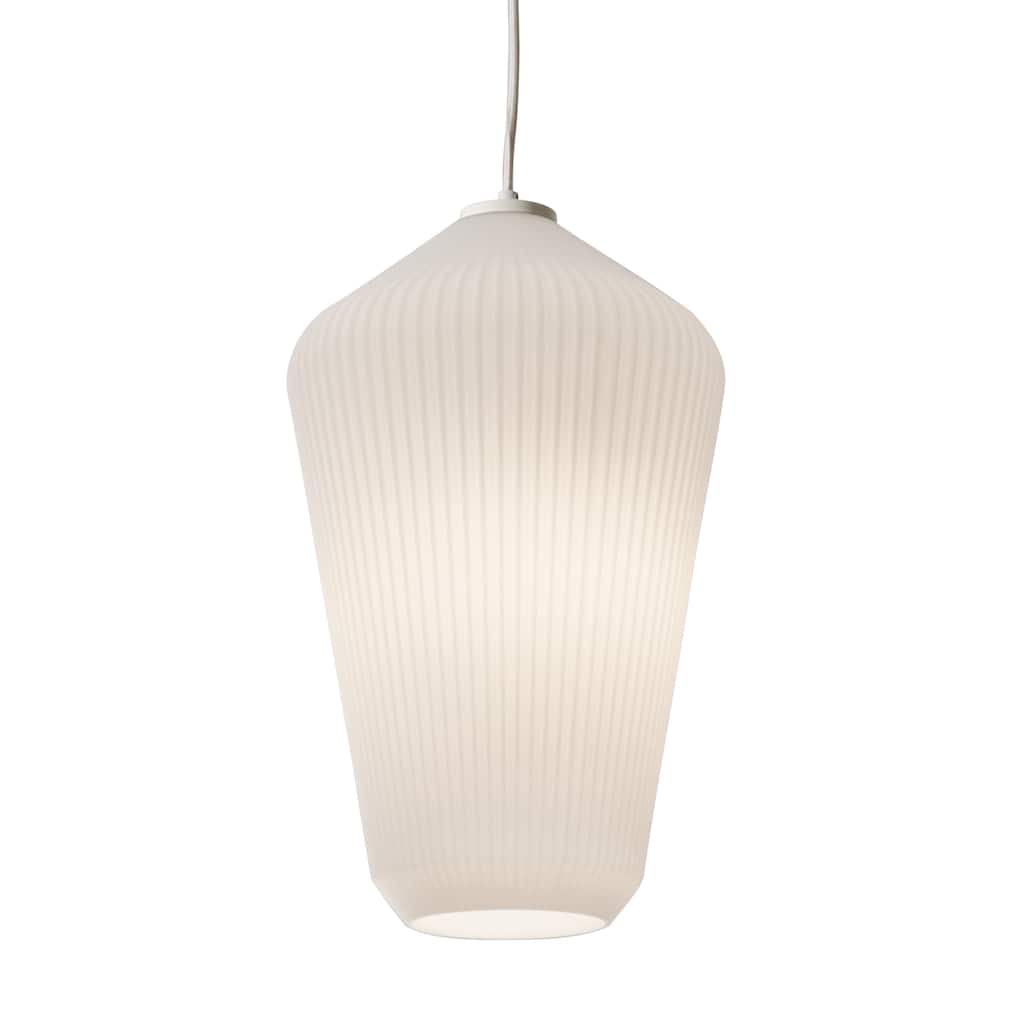 Lola 1-light White Pendant, Frosted Ribbed White Glass Shade