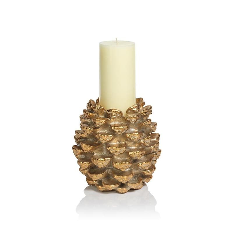 Keona Golden Pine Cone Pillar Candle Holder, Small