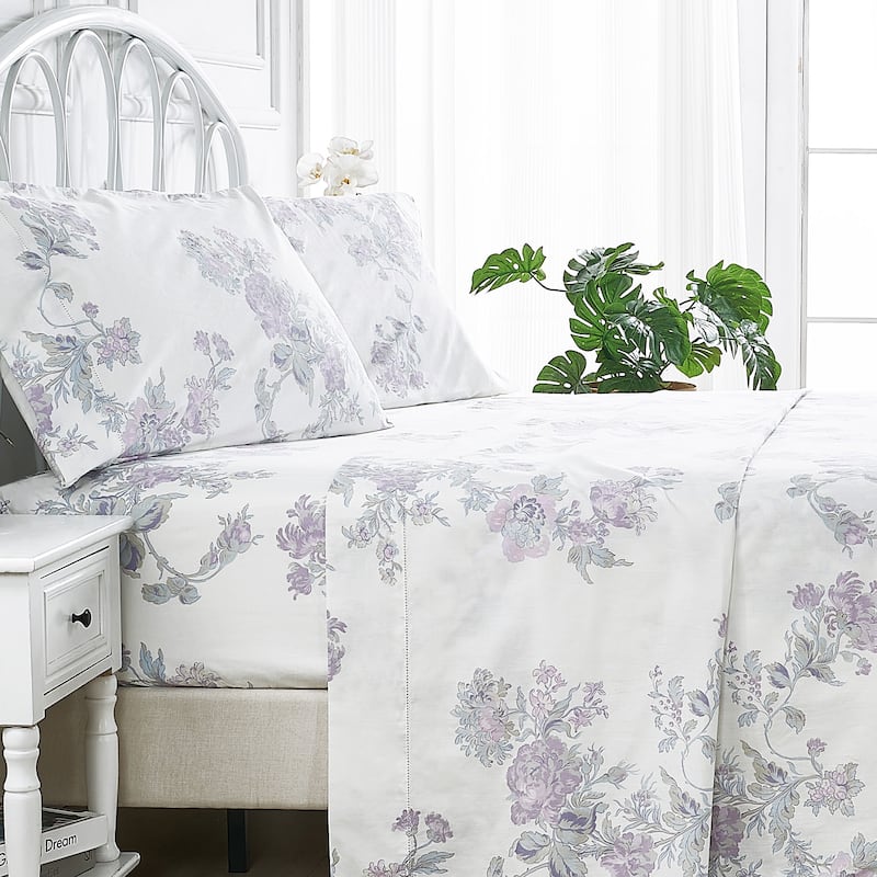 Bedford Lane Jardin De Rose Percale Cotton Sheet Set
