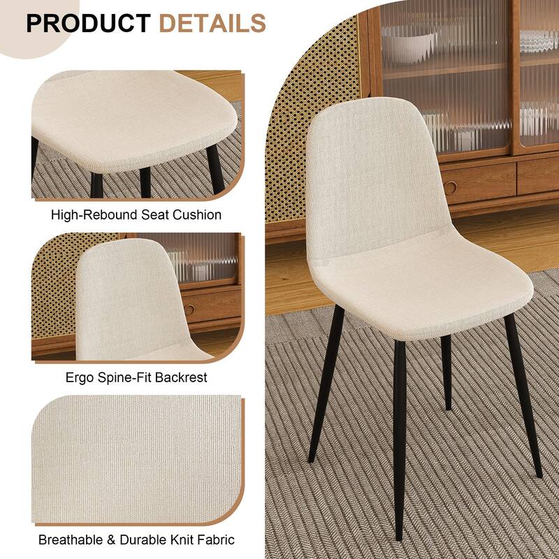 Modern Knit Fabric Dining Chairs, Kitchen Side Chairs with Comfortable Cushions and Adjustable Feet, for Dining Rooms, Set of 4