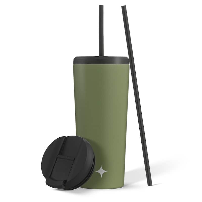 JoyJolt Vacuum Insulated Stainless Steel Tumbler Bottle with Flip Lid and Straw - 24 oz - 24 oz - Green