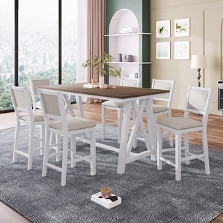 Farmhouse 7-Piece Wooden Dining Set with Rectangular Dining Table and ...