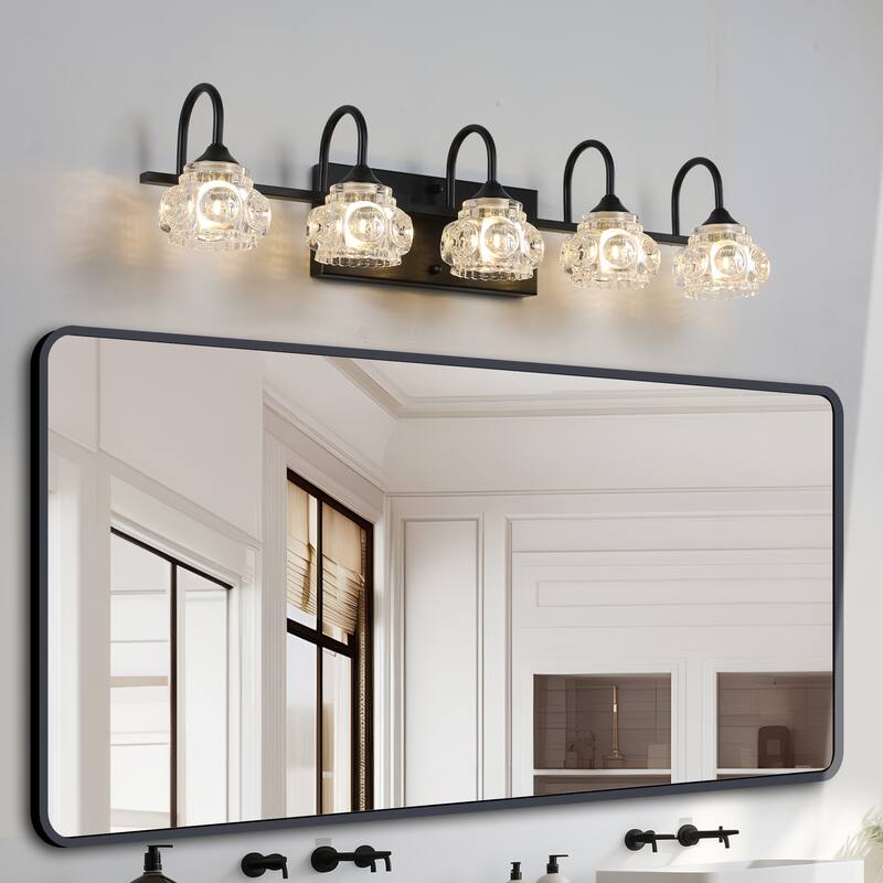 29" Nickel Finish Vintage Crystal Vanity Light - Elegant 5-Light Bathroom Mirror Fixture with Clear Glass Shades (No Bulbs)