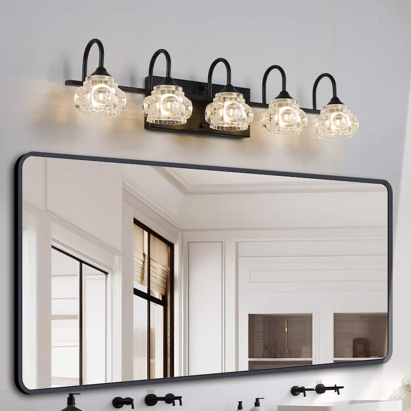 Patterned Glass Bathroom Vanity Light 3/4/5-Light Black