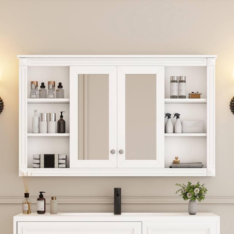Rossetta Modern Minimalist Adaptable Style 47'' Bathroom Mirror Cabinet with Versatile Adjustable Shelves - White