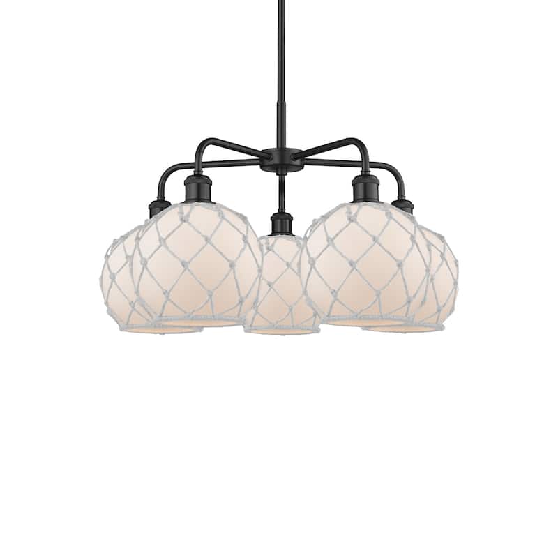 Innovations Lighting 516-5CR-16-27 Farmhouse Rope Chandelier Farmhouse - Matte Black / White Glass with White Rope