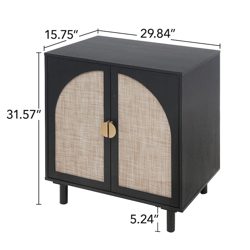 Roomfitters Modern 2 Door Accent Cabinet with Rattan Doors, Storage Sideboard for Living Room, Bedroom, Study, Black
