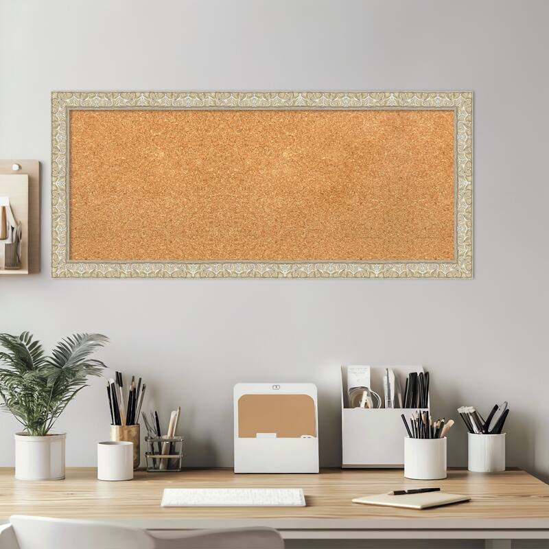 Lila Silver Wood Framed Cork Board - Bulletin Board, Organization Board, Pin Board
