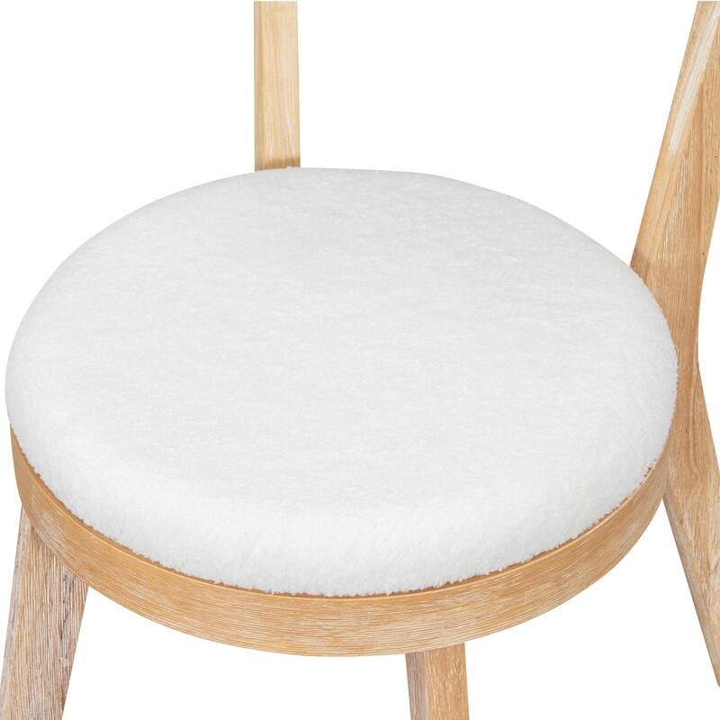 Set of 2 Modern Upholstered Dining Chairs, Rubberwood, Natural + Beige