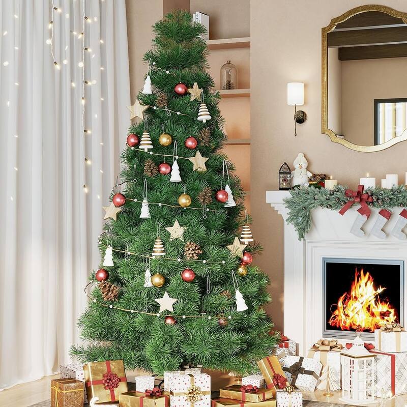 7.5ft Pre-lit Artificial Christmas Tree, Prelighted Artificial Hinged Spruce Xmas Tree 1000 Branch Tips, 450 Incandescent Lights