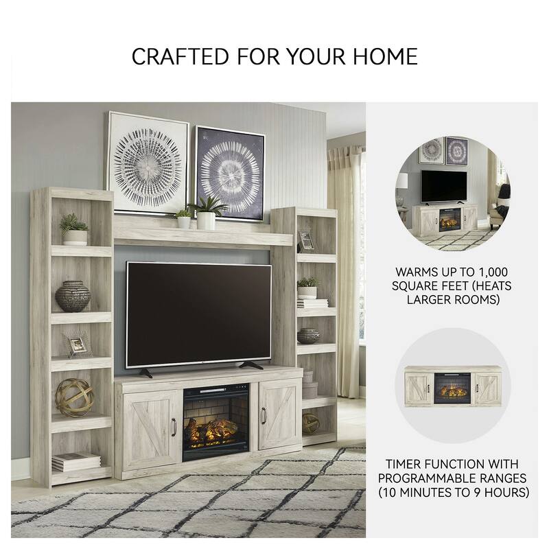 Signature Design by Ashley Bellaby Whitewash 60" TV Stand for TVs up to 69" with Electric Fireplace - 60"W x 15.5"D x 24.5"H