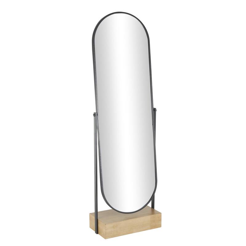 Wooden Oval Shaped Room Floor Mirror with Brown Wood Base - Black - Roche River Decor