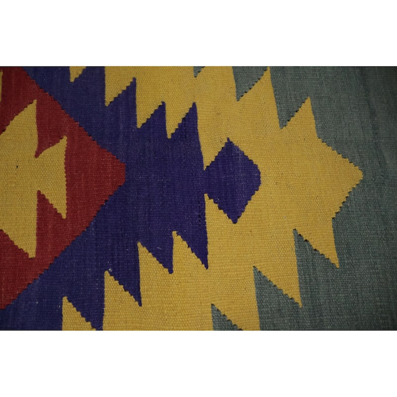 Hand Woven Oriental 100% Wool Carpet Southwestern Tribal Multi-Colored Kilim Area Rug - 9' 7'' X 7' 10''