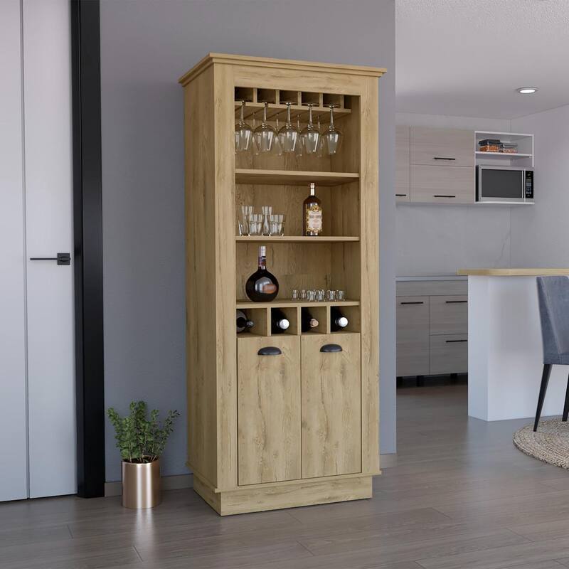 Fraktal Corner, Wine Rack, Two Shelves, Double Door - Cappuccino