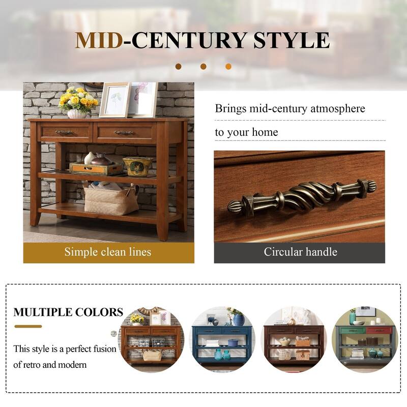 3-Tier Console Table, 42" Solid Wood Entryway Table Pine Accent Table