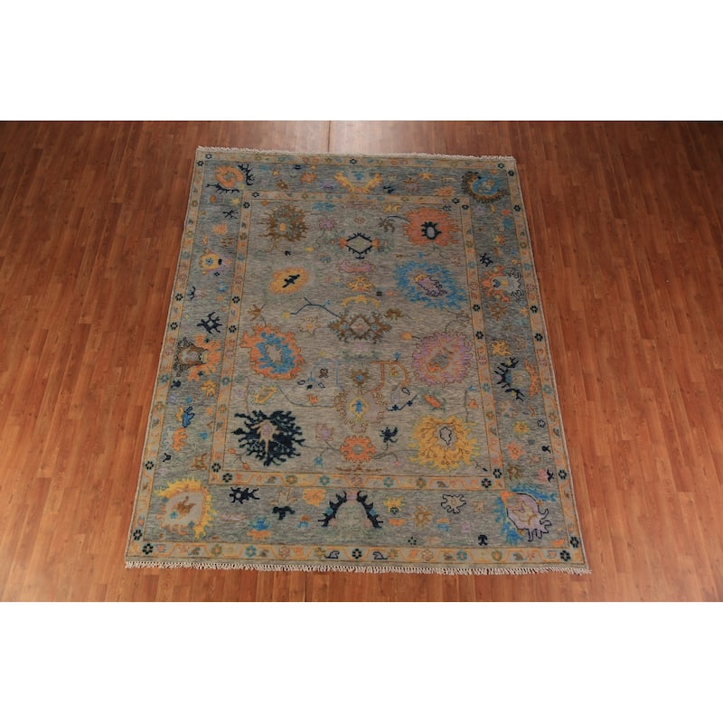 Floral Oushak Indian Area Rug Hand-Knotted Bedroom Wool Carpet - 7'10"x 9'9"