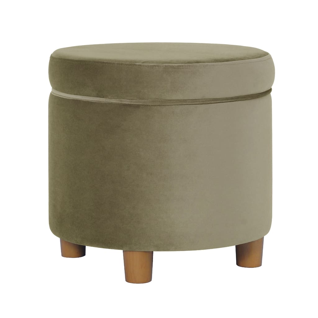 Gio Storage Ottoman, 19 Inch Round Lift Top, Sage Green Velvet Fabric