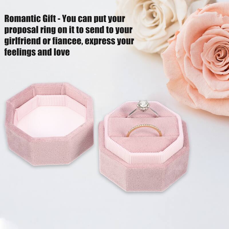 Velvet Ring Box, Double Ring Box 2 Slots Display Holder Jewelry Storage for Wedding