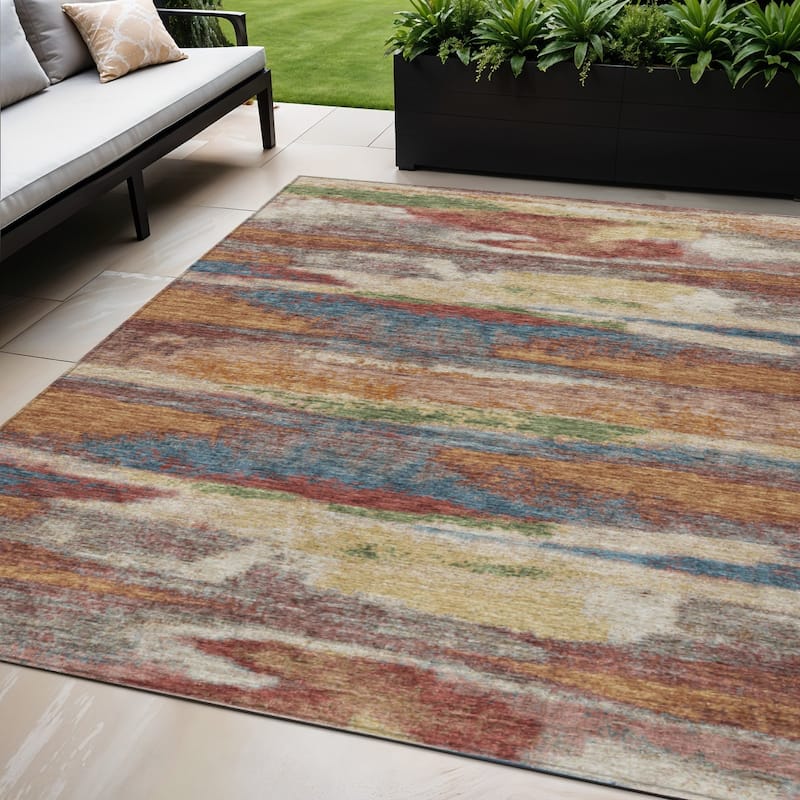 HomeRoots Abstract Transitional Rectangle Outdoor Rug - 5' X 8'