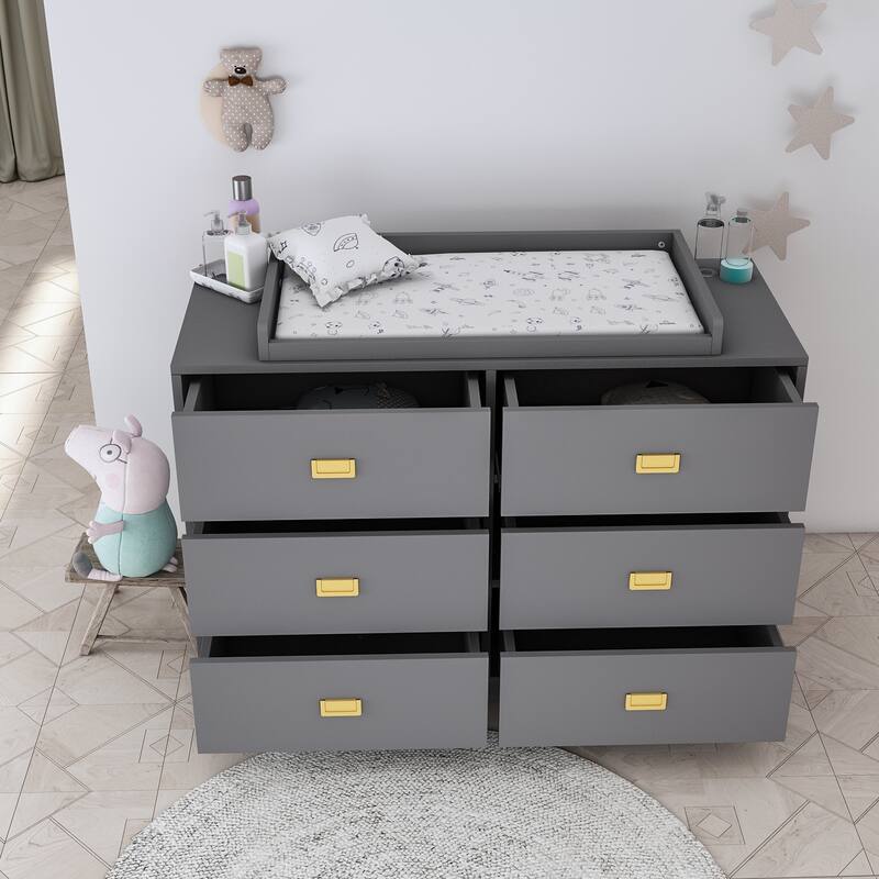 6-Drawer Dresser Change Table With Large Storage Space Chest Cabinet