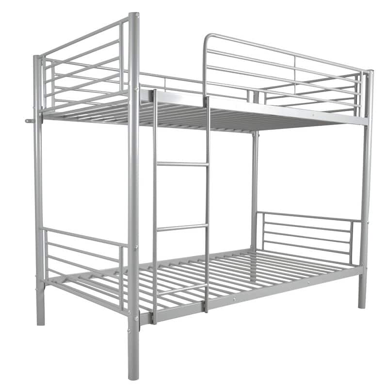 Iron Bed Bunk Bed with Ladder for Kids Twin Size White
