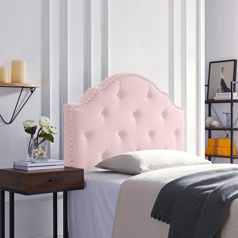 Modern Button Tufted Twin Size Upholstered Headboard with Nailhead Trim and Adjustable Height
