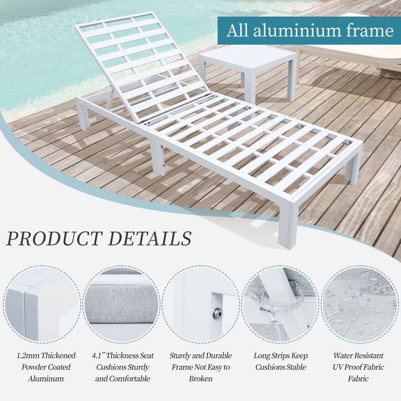FINCATI Patio Outdoor Chaise Aluminum Furniture Lounge Chair Set with Table Cushion - N/A
