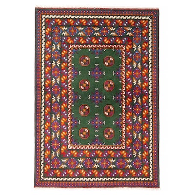 ECARPETGALLERY Hand-knotted Afghan Green Wool Rug - 3'5 x 4'8