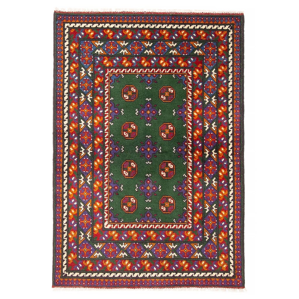 ECARPETGALLERY Hand-knotted Afghan Green Wool Rug - 3'5 x 4'8