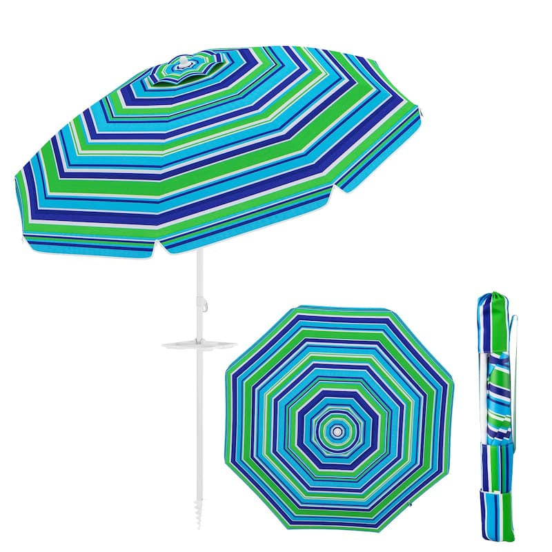 Gymax 6.5 FT Beach Umbrella for Sand Heavy-Duty Sunshade Parasol w/ - Green