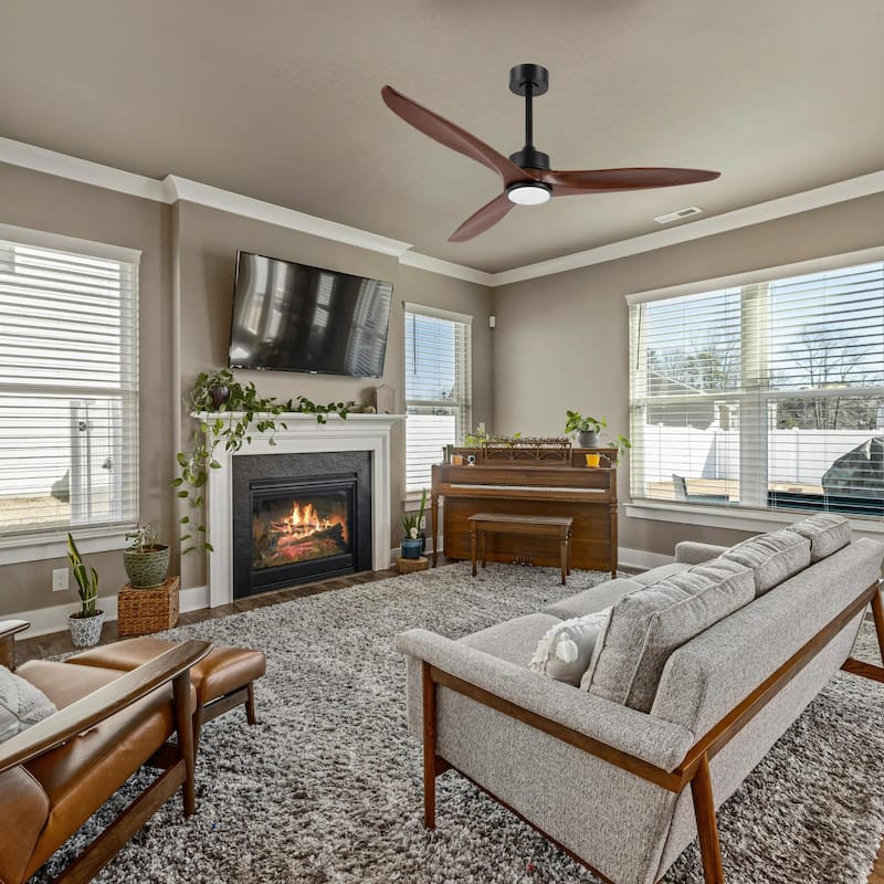 GetLedel 52-in Solid Wood Propeller LED Ceiling Fan with Remote and Light