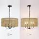 4-Light Bohemian Hand Woven Drum Chandelier - W20" x H75.6" - Black/Lime - 20 in. W - 20 in. W