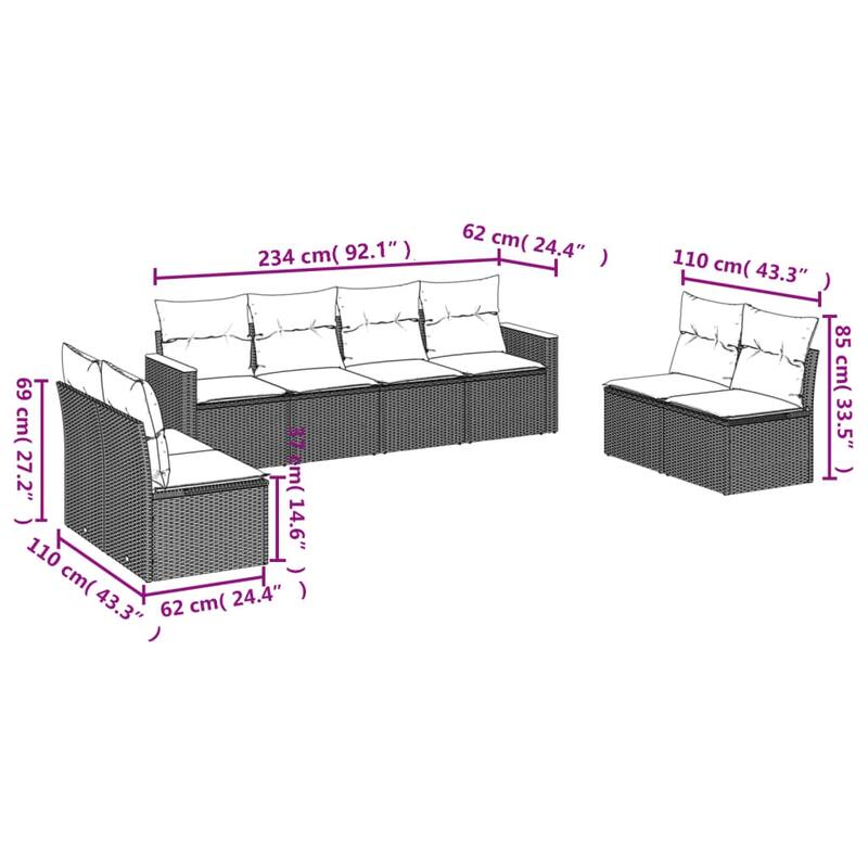 vidaXL Garden Sofa Set Black - 24.4 x 24.2 x 27.2