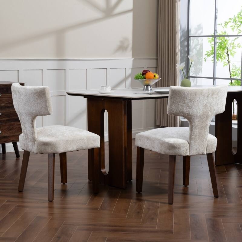 Dining Chairs Set of 2, Farmhouse Chenille Upholstered Accent Chair, Kitchen Chairs with Hardwood Frame