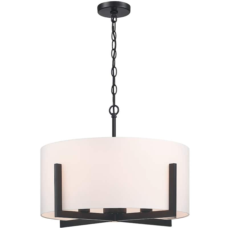 22 in. 4-Light Matte Black Chandelier Pendant Light with White Drum Shade - 22"W