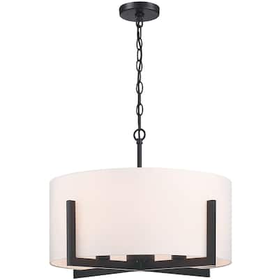22 in. 4-Light Matte Black Chandelier Pendant Light with White Drum Shade - 22"W
