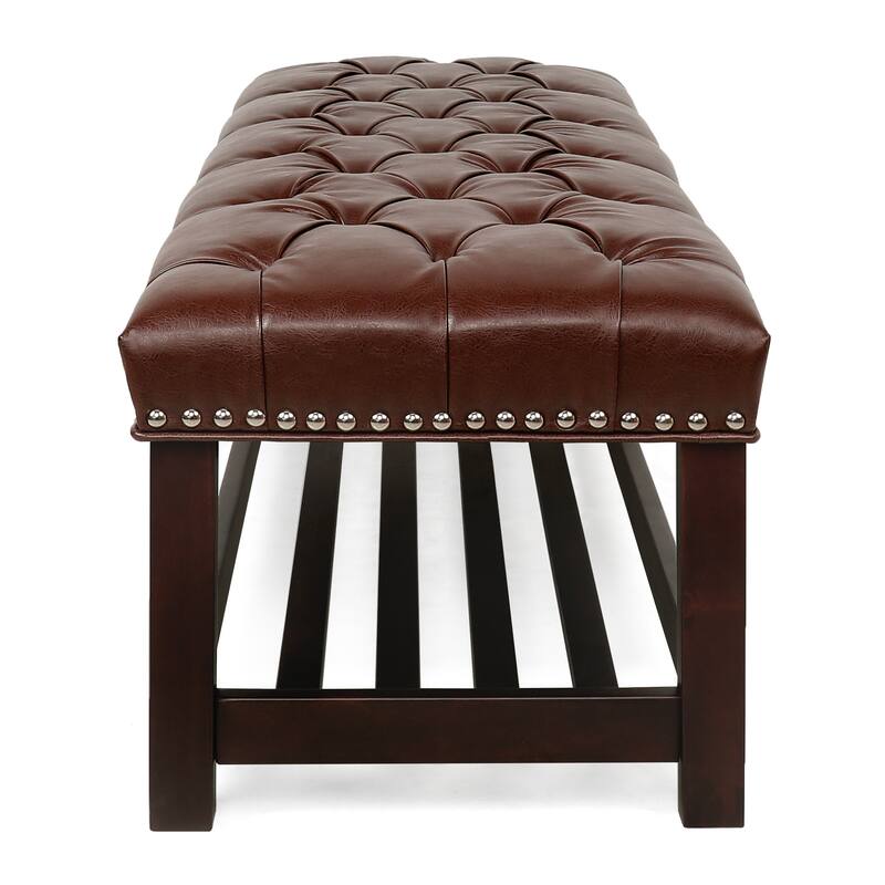 Bedroom End of Bed Bench Tufted Upholstered End of Bed Bench End of Bed Entrance Shoe Bench, 60" with Nailhead Trim and Shelf